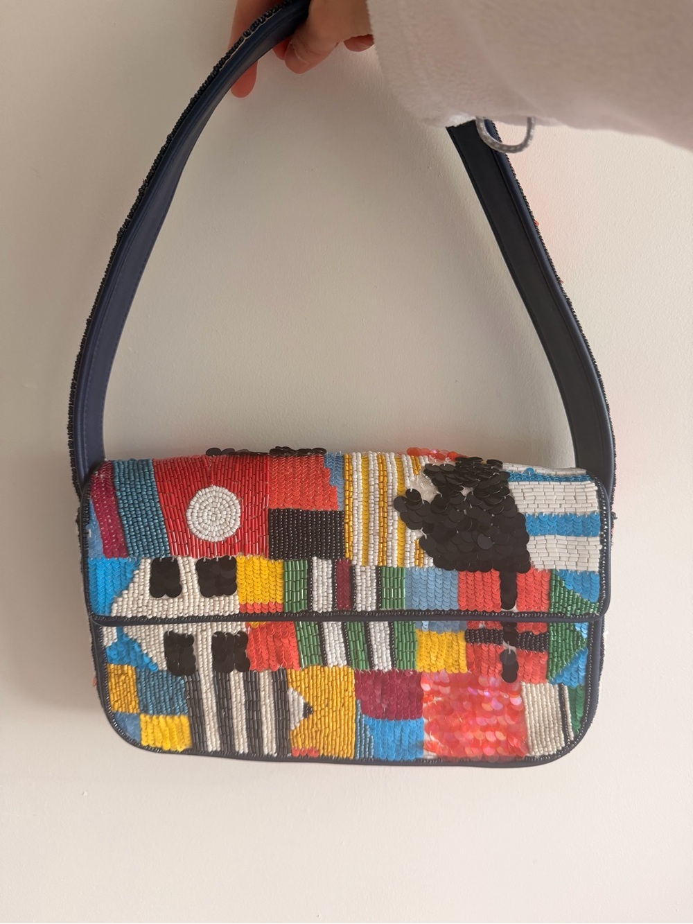STAUD Multicolor Beaded Sequin Shoulder Bag